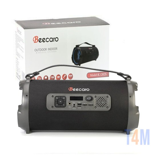 Coluna de Som Portátil Beecaro K1202s TF Card/FM/AUX/Pen Drive 1800mAh Preto